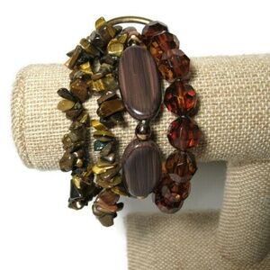 Stretch Bracelet 4 Strand Brown Amber Colored Face